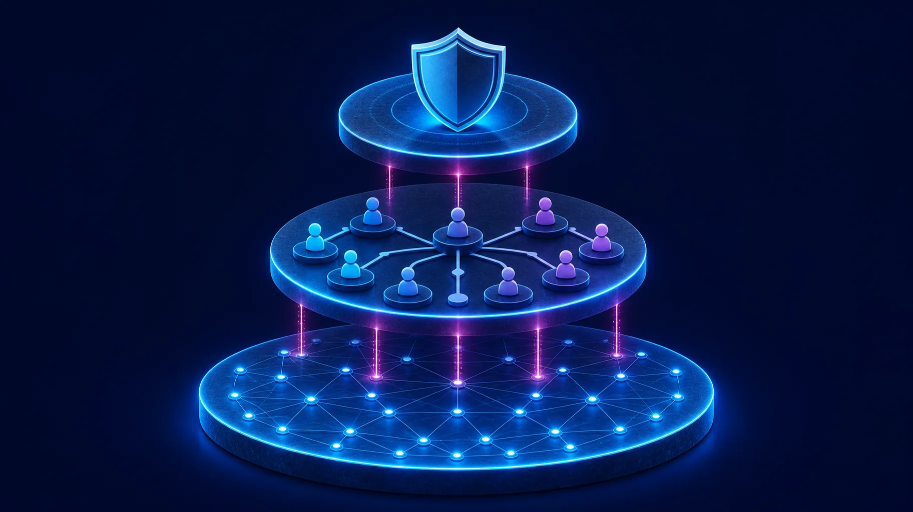 A structured diagram showing three interconnected learning layers: shared foundation, role-specific application and responsible use governance, illustrated in a clean editorial style with navy and cyan tones